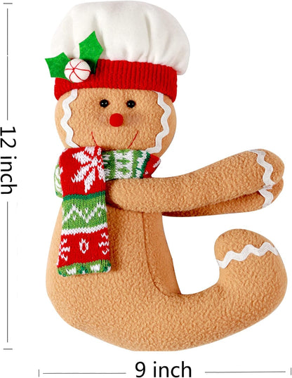 Skiennix Gingerbread Man Christmas Tree Topper - Unique Plush Stuffed Decor in Red, White & Green