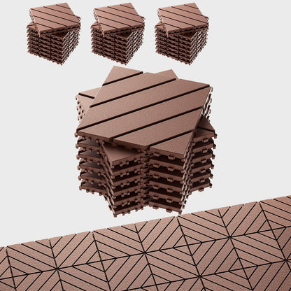 EchoDeck Interlocking Deck Tiles,44 Pack Deck Tiles Interlocking Outdoor All Weather,Patio Deck Tiles,12"x12",Diagonal,Sturdy Base,Highly Durable,Stylish,Non-Slip,Faster-Drying,Efficient,Brown