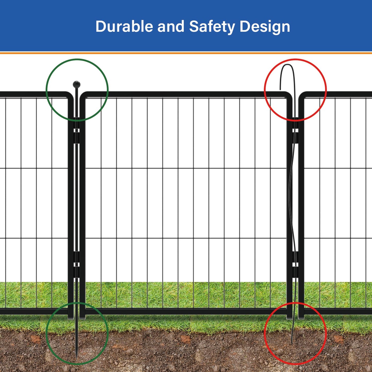 PETREEK Dog Playpen 24 inch 12 Panels for Indoor & Outdoor Use – Heavy-Duty Metal Pet Fence with Ground Stakes, Rounded Ball Tops for Safety, Stable & Foldable Design, Easy to Assemble