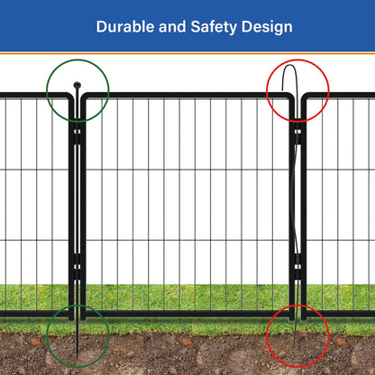 PETREEK Dog Playpen 24 inch 12 Panels for Indoor & Outdoor Use – Heavy-Duty Metal Pet Fence with Ground Stakes, Rounded Ball Tops for Safety, Stable & Foldable Design, Easy to Assemble