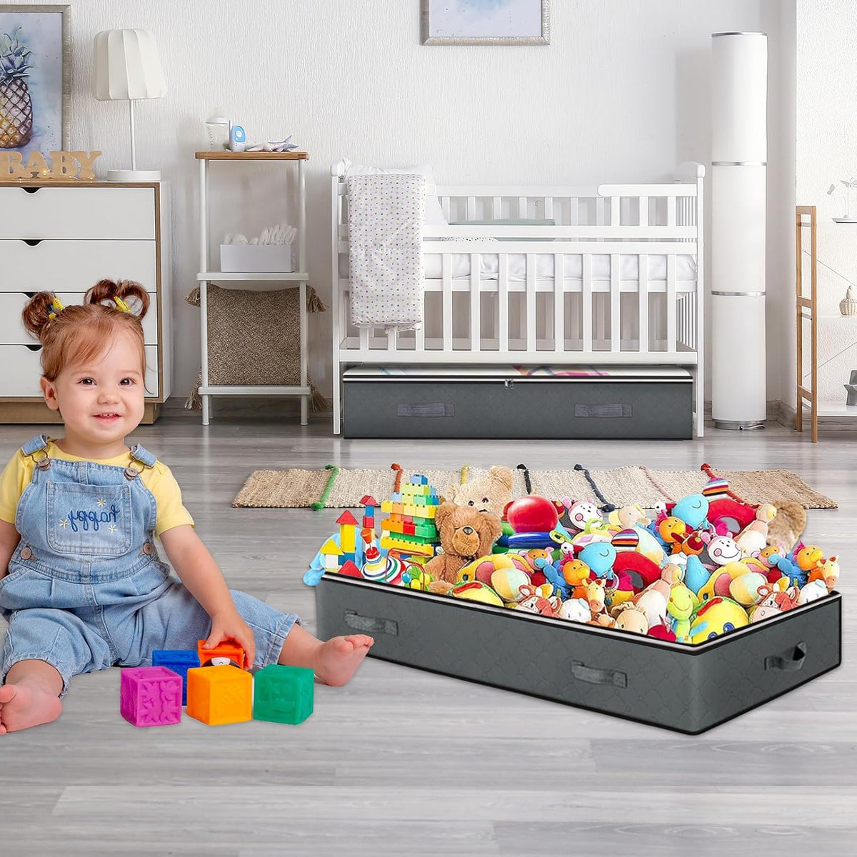 Skiennix Under Bed Storage Bins - 90L Collapsible Organizers for Blankets, Clothes & More