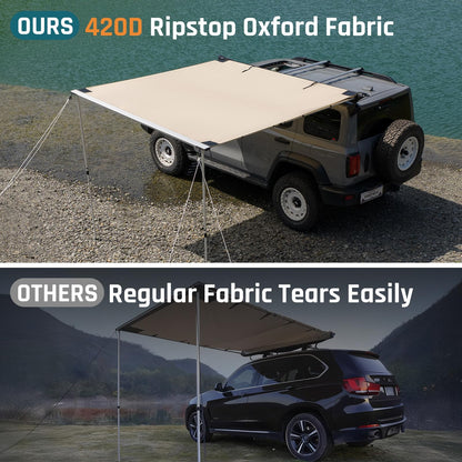 Vehicle Awning 8.2'×8.2' Roof Rack Pull-Out Sun Shade with UV Protection and Waterproof PU1000mm, Retractable Easy Up Camper Awning, Jeep/SUV/Truck/Van/RV Awning for Camping and Overland