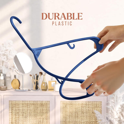 Plastic Hangers 50 Pack - Navy Clothes Hangers for Space-Saving Closet Organization | Perfect for Coats & Apparel