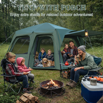 Castle Unicorn Instant 6-8 Person Camping Tent with Porch, Large Family Cabin Tent with 2 Rooms, Tall & Spacious 60s Easy Setup, Waterproof Glamping Tent, Big Tents for Outdoor Camping Hiking Backyard