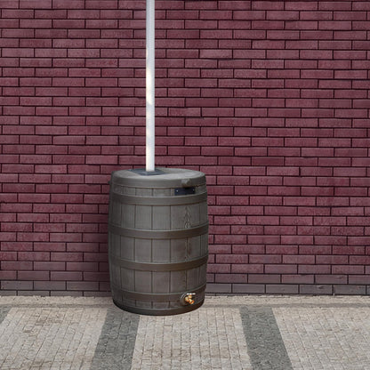 Good Ideas Rain Wizard Water Collection Plastic Barrel Tank System, 50 Gallon, Oak - Portable Outdoor Rainwater Catcher and Storage Drum with Robust Metal Spigot and Fine Mesh Screen