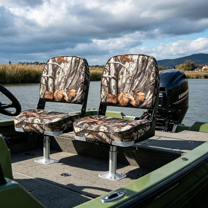 NORTHCAPTAIN Deluxe Low Back Folding Boat Chair Fishing Boat Seats 2 Pack - Premium Bass/Jon/Pontoon Boat Chairs,4 Mounting Screws Included,Camo