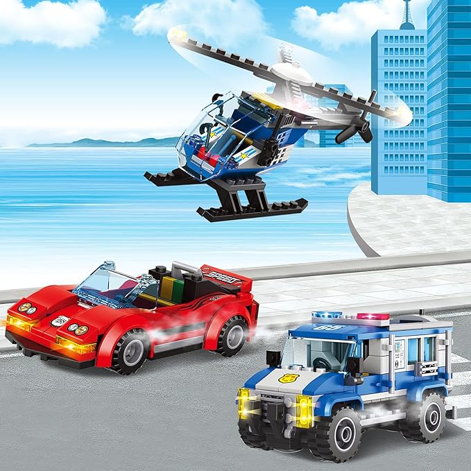 City Police Catch Thief Building Block Set with Cop Car Bank Helicopter Getaway Sports Car Fun Police Chase Toy for Kids Best Learning &amp Roleplay STEM Toy Gift for Boys Girls Ages 6+ (625pcs)