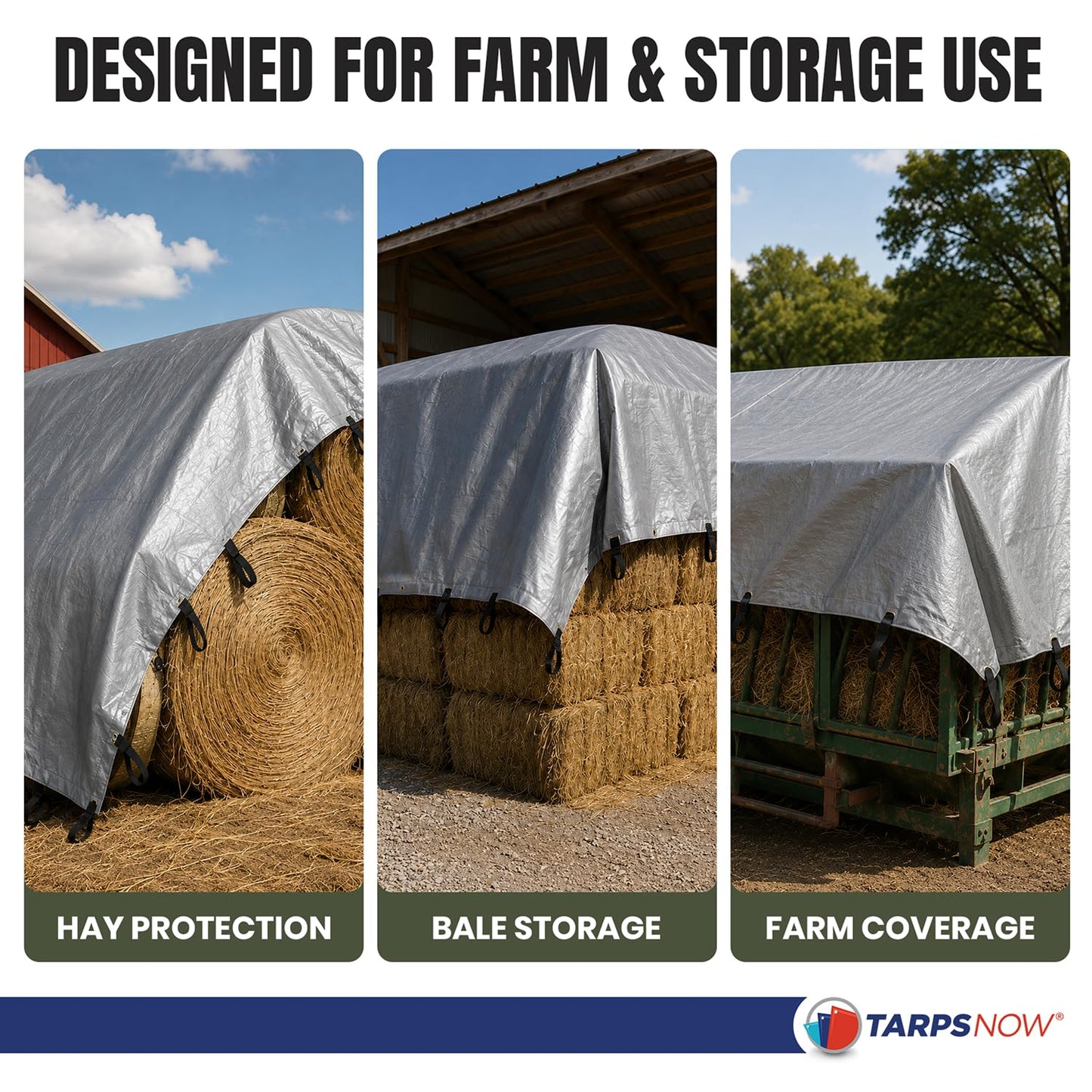 Tarps Now | Heavy Duty Waterproof Hay Tarp 25' x 33' ft | Multipurpose 12 Mil Poly Tarpaulin Sheet Cover | #2 Brass Spur Grommets | Agricultural, Camping Tents & Weather Protection | Silver & Black