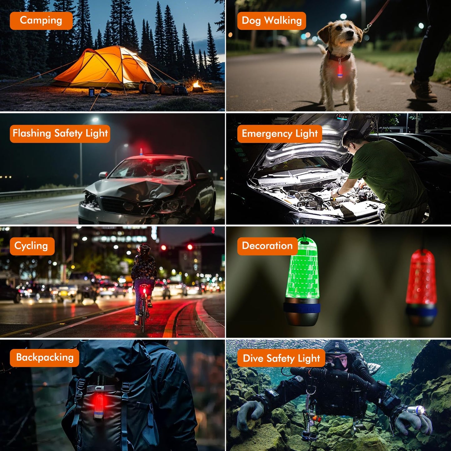 Brinyte WT01 2700 LM Rechargeable Flashlight with Charging Dock Bundle 4-Color-in-1 Camping Lantern, White, Green, Red and Blue 8 Modes Tent Lamp A01