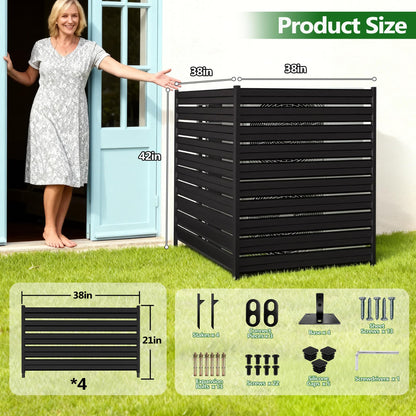 GILPWA 42" H x 38" W (2 Panels) Outdoor Privacy Screens, Air Conditioner Fence Metal Trash Can Privacy Fence Panels for Garden, Pool Equipment Enclosure, No Dig Backyard Patio Fencing (Black)