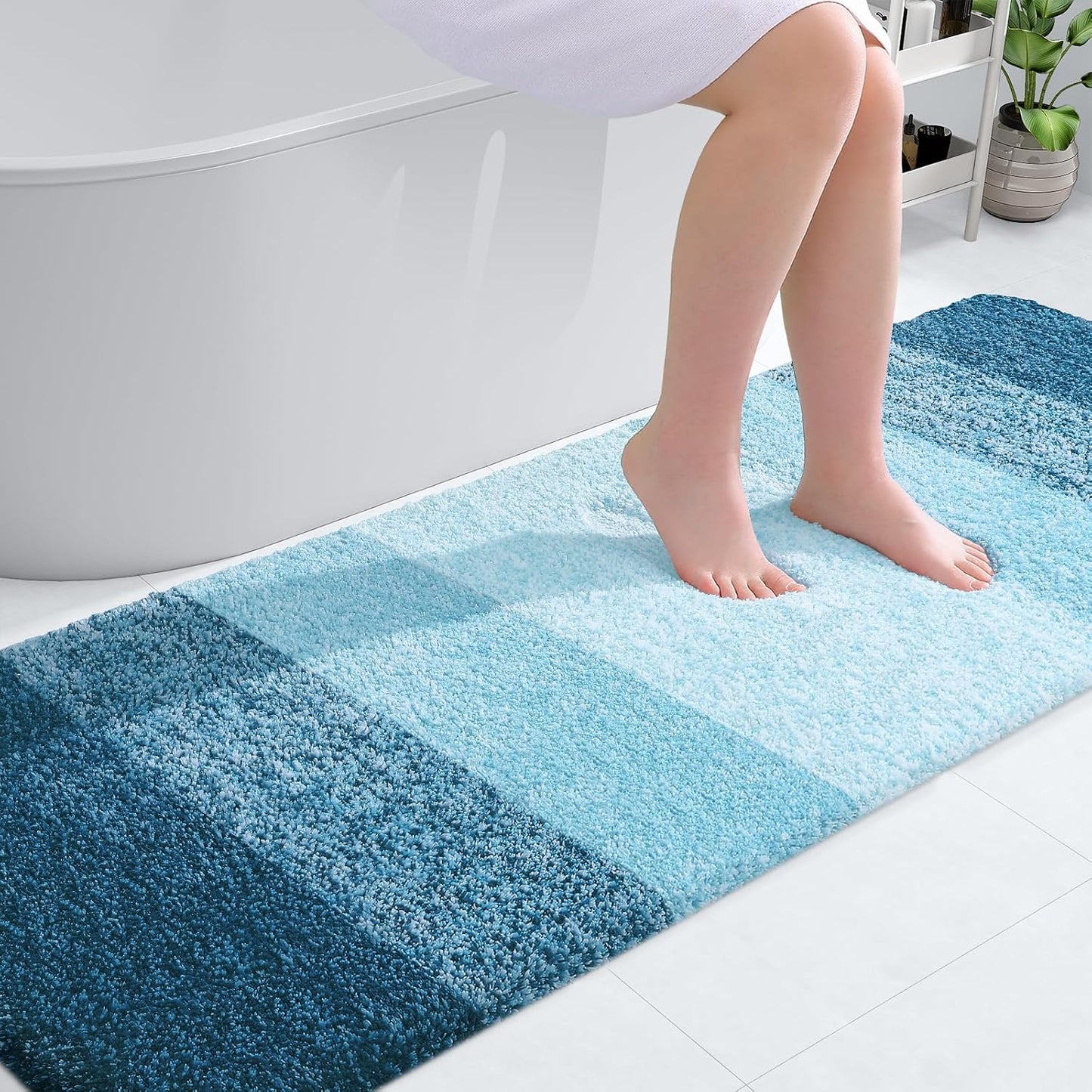 OLANLY Bathroom Runner Rug - Extra Soft Microfiber Mat with Rubber Backing | Quick Dry, Washable, 70x24 in Peacock Blue