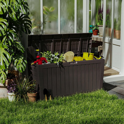 Pareschi 71 Gallon Resin Deck Box，Outdoor Storage Box, Waterproof Lockable Large Storage Bench for Patio Furniture, Pool Accessories & Garden Tools, Brown