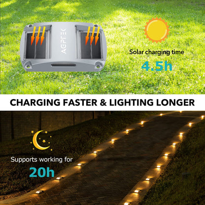 AGPTEK Solar Driveway Lights 12 Pack, Outdoor Deck Dock Marine LED Solar Powered Waterproof Driveway Marker Lights for Warning Step, Sidewalk, Pathway, Garden, Yard (Warm White)