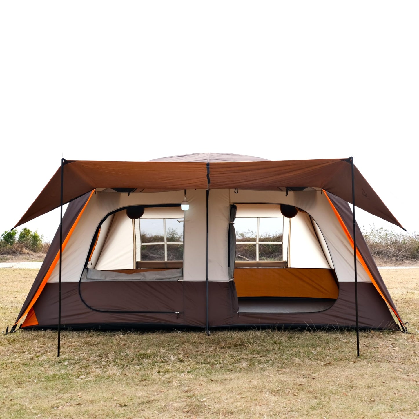 KTT Large Tent 8-10 Person,Family Cabin Tents,2 Rooms,2 Doors and 4 Windows with Mesh,Straight Wall,Waterproof,Double Layer,Big Tents for Outdoor,Picnic,Camping,Family Gathering(Brown)