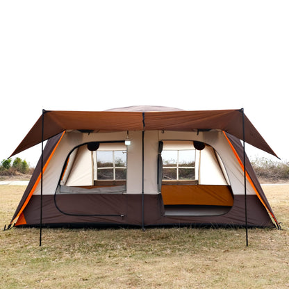 KTT Large Tent 8-10 Person,Family Cabin Tents,2 Rooms,2 Doors and 4 Windows with Mesh,Straight Wall,Waterproof,Double Layer,Big Tents for Outdoor,Picnic,Camping,Family Gathering(Brown)