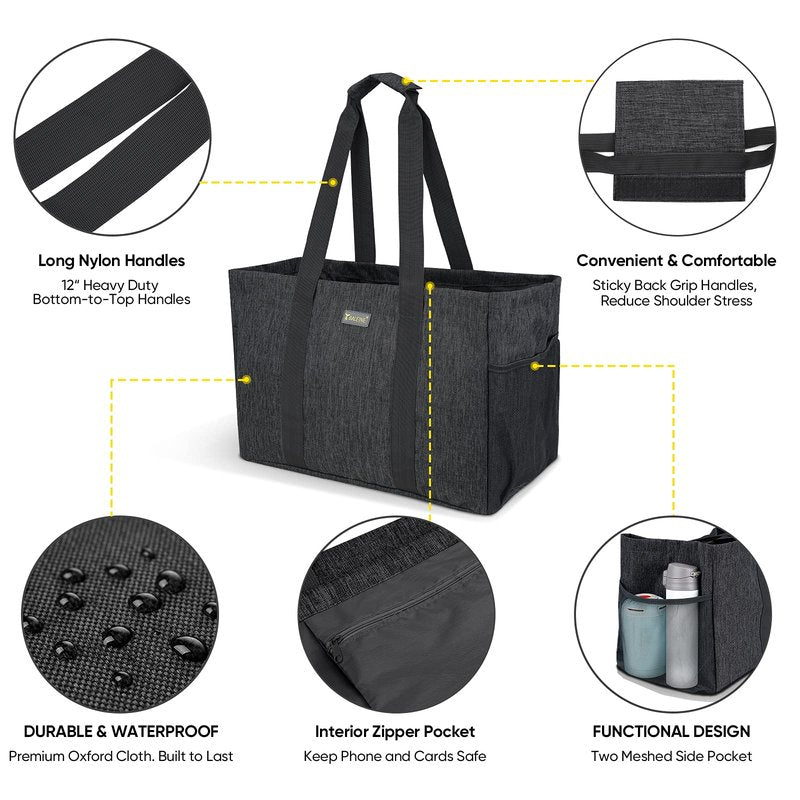 BALEINE Soft 9 Gallon Extra Large Utility Tote, Foldable Reusable Storage Bag (Charcoal Black)