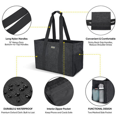 BALEINE Soft 9 Gallon Extra Large Utility Tote, Foldable Reusable Storage Bag (Charcoal Black)