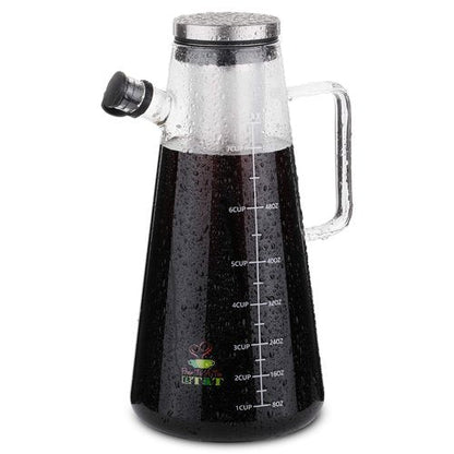 BTaT- Airtight Cold Brew Iced Coffee Maker Pitcher, 2 Liter/ 64 oz, Iced Tea Maker with Spout, Brewing Glass Carafe with Removable Stainless Steel Filter