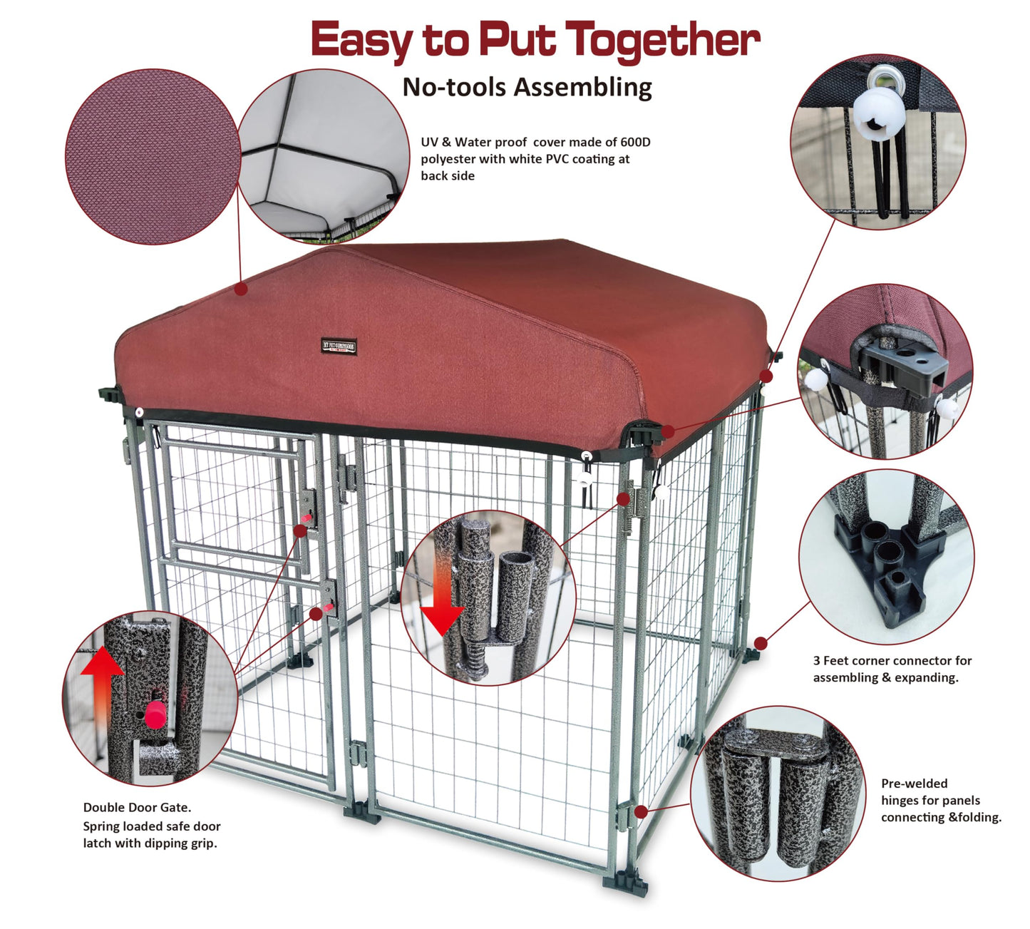 Neocraft My Pet Companion Dog Kennel with Roof Cover (4.5’) - Weather Resistant / Covered / Heavy Duty / Outdoor / Winter Welded Wire Pet Kennel for Medium Sized Dogs - Easy to Assemble