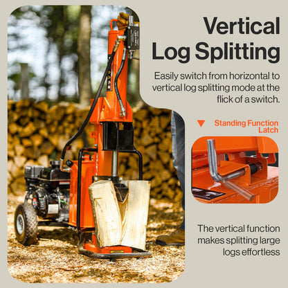 SuperHandy Log Splitter with Durable Steel Wedge, Portable Design for Firewood and Forestry Harvesting (25 Ton Gas Powered)