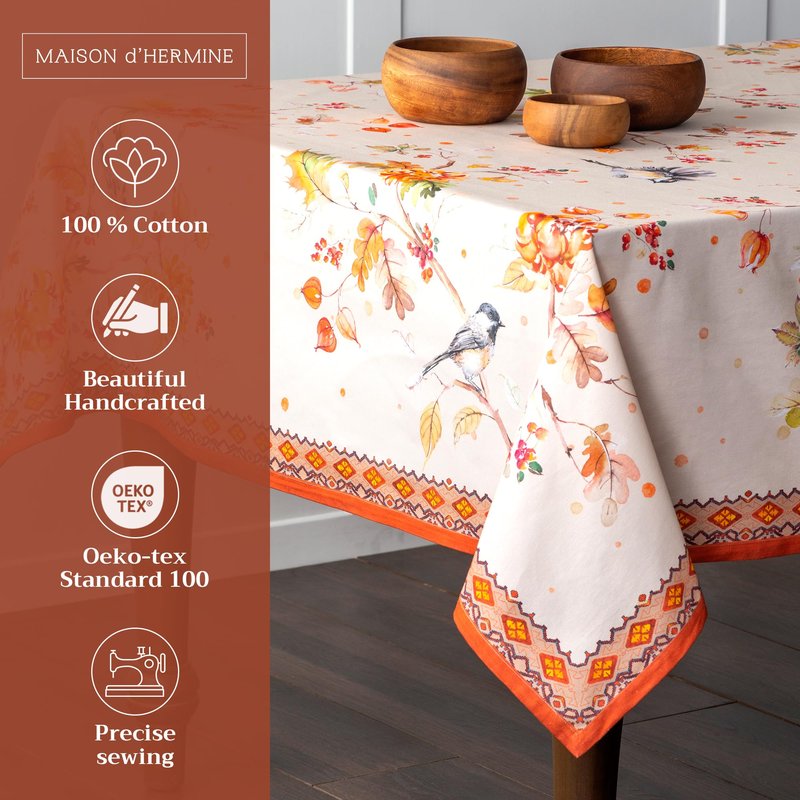Maison d' Hermine Table Cloth Rectangle Table 100% Cotton 60 x 108 Inches Fall Tablecloth Reusable Everyday Use for Thanksgiving Christmas Decorations Dining Farmhouse Party (Kelim - Prairie)