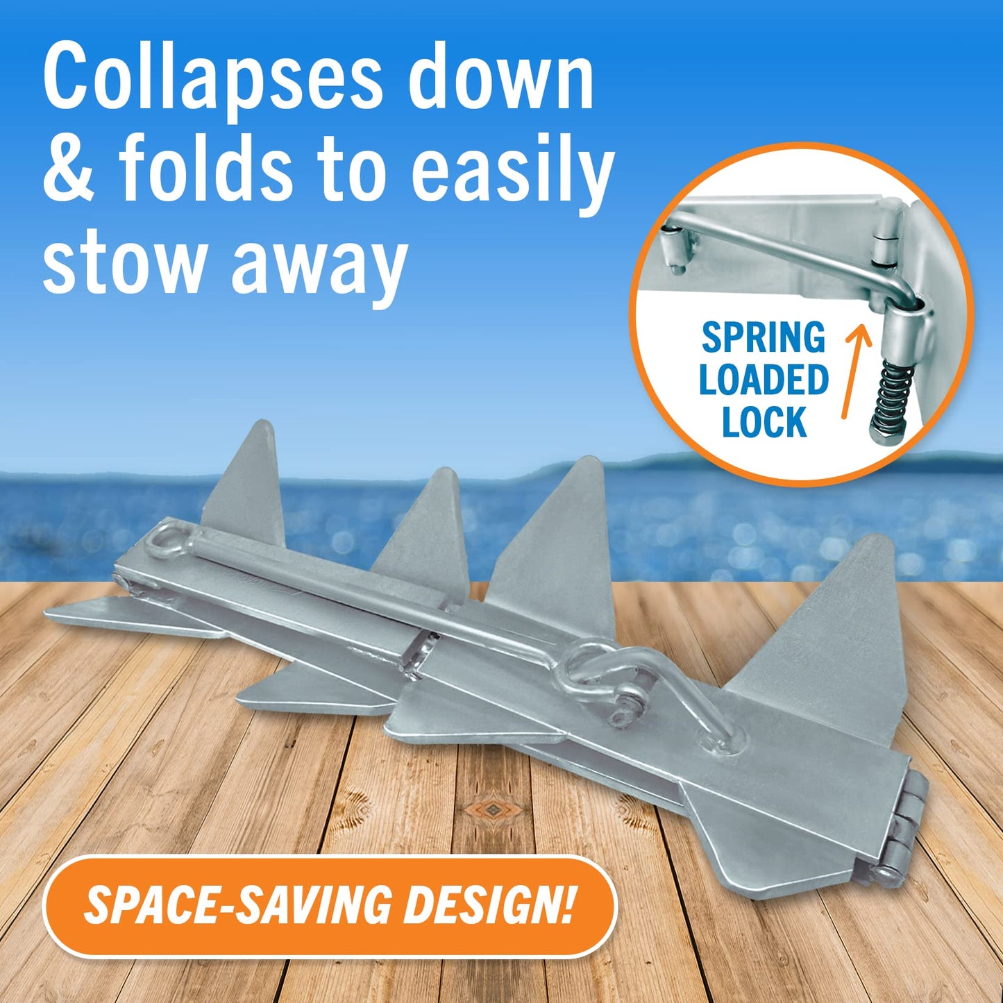 Better Boat 19lb Box Anchor for Boats up to 30ft, Folding Boat Anchor Hot Dip Galvanized, Double Sided Slide Anchor for Pontoon Cabin Cruiser and Fishing Boats