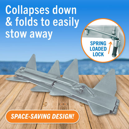 Better Boat 19lb Box Anchor for Boats up to 30ft, Folding Boat Anchor Hot Dip Galvanized, Double Sided Slide Anchor for Pontoon Cabin Cruiser and Fishing Boats