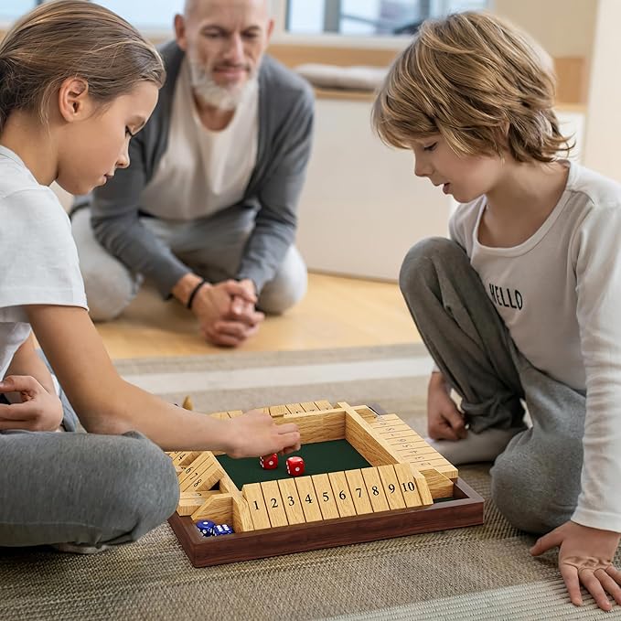 Shut The Box Game 4 Player Wooden Board Game Dice Game Classic Math Learning Game for Kids -12 x 12