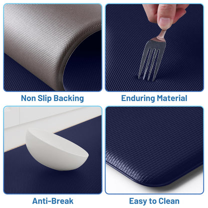 StepLively Kitchen Mat, 2 PCS Kitchen Rugs, Cushioned Kitchen Mats for Floor, Anti Fatigue Kitchen Rug Set, Non-Skid Standing Mat for Kitchen, Office, Sink, 17.3"×30"+17.3"×47", Blue