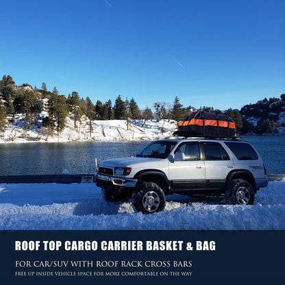 Roof Rack Carrier Carrier Basket 65"*39"*6"+Waterproof Bag 20 Cubic Feet(51"*40"*17"),and Cargo Net with Attachment Hooks,Ratchet Straps.200 Lbs Capacity,Universal Rooftop Small Size Roof Rack