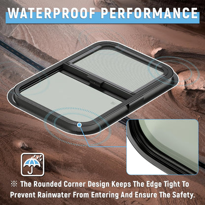 HECASA RV Window with Screen, 24inx15in, Tempered Glass, Black, Model MO-1725, Compatible with RV Camper Cargo Trailer Teardrop