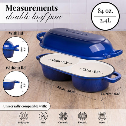 Nuovva Enamelled Cast Iron Cookware Bundle – Dutch Oven Pot with Lid & Double Bread Loaf Pan – Premium Cookware Set for Baking, Roasting & Everyday Cooking