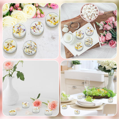 Honoson 12 Pcs Scented Tealights Dried Flower Candles Wedding Bridesmaid Gift 4 Floral Scents Jasmine Lavender Rose and Globe Purple 8-Hour Smokeless Tealight Candles for Wedding Bridal Shower Spa