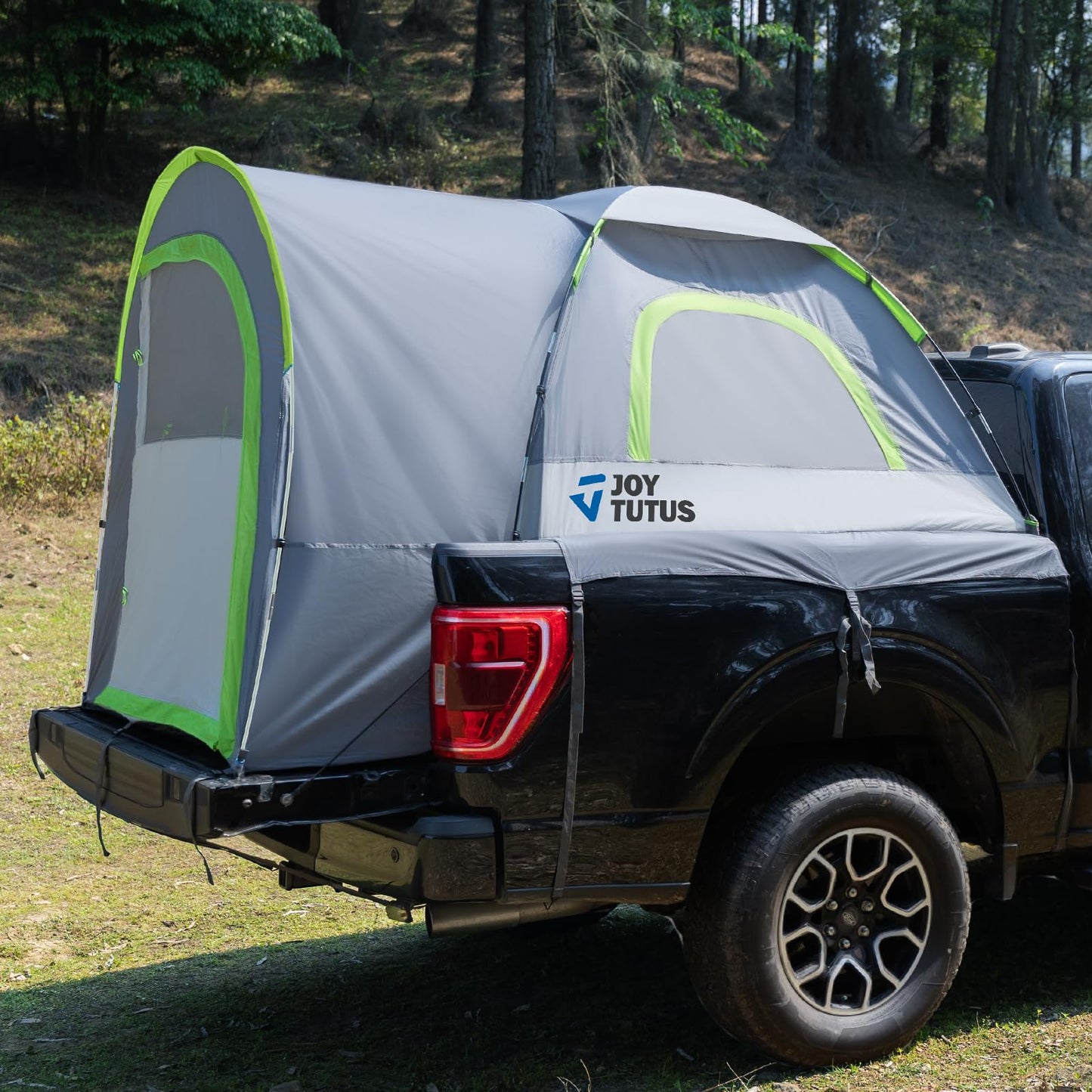 JOYTUTUS Truck Tent with Rainfly 6.5Ft, Straight Spacious Truck Bed Tent with Sky View Mesh, Waterproof PU2000mm Double Layer for 2 Person, Gray Green