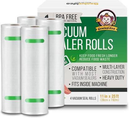 Food Saver Vacuum Sealer Bags - 4 Pack 11" x 25' Rolls | Commercial Grade, Microwave & Freezer Safe