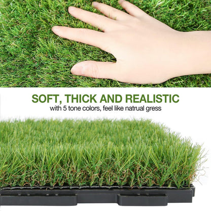 XLX TURF Interlocking Artifical Grass Tiles 18 PCS - 12"x12" Fake Grass Square for Dog Potty Kennel - Indoor Outdoor Turf Self-draining Deck Flooring Decor Balcony Patio - U Shape Buckle System