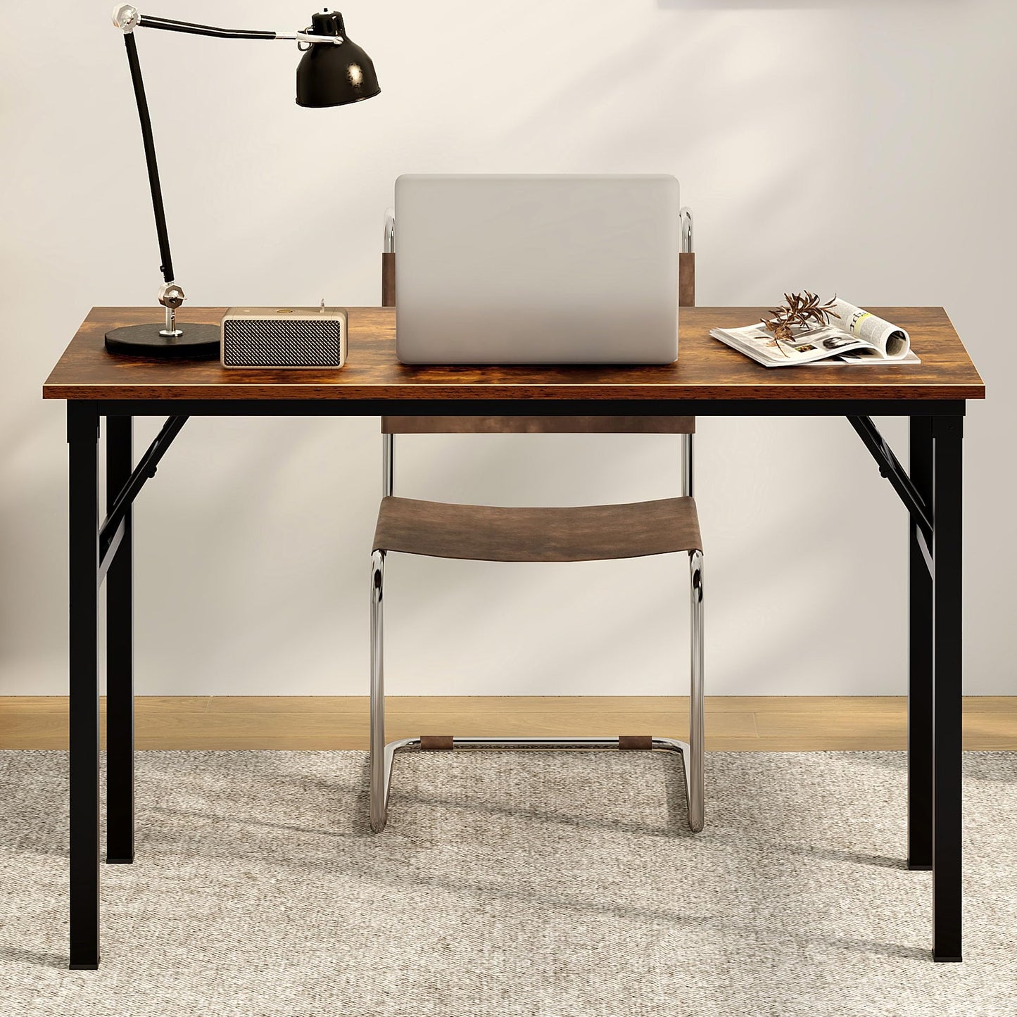 Need Office Computer Desk - 47.2L Sturdy and Heavy Duty Folding Laptop Table,Writing Table/Home Office Desk/Sewing Table,No Assembly Required,Rustic Brown AC5FB(120 * 60)