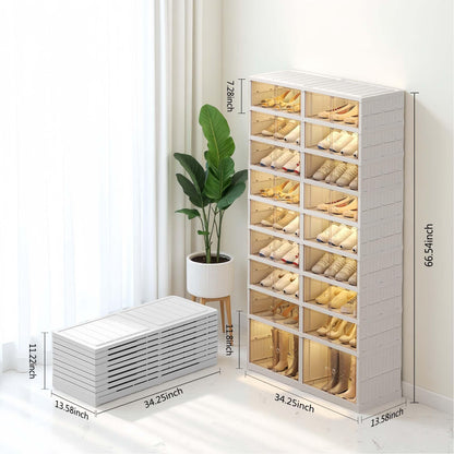 ZENTOBAX 9-Tier Foldable Shoe Rack Organizer for Closet, Holds 36 Pairs Collapsible Plastic Storage Cabinet with Doors, Easy Assembly Large Shoe Shelf