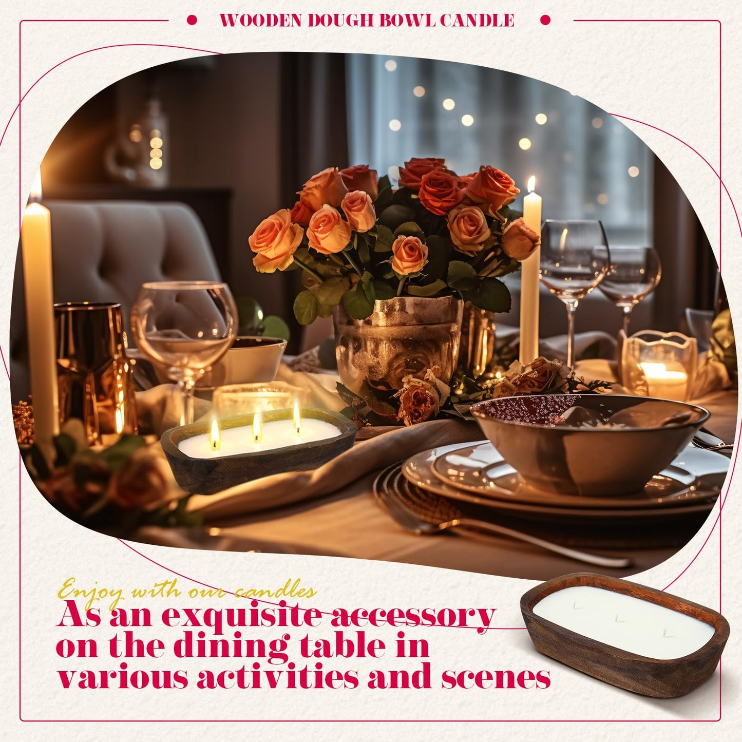 Threlaco 2 Pack Wood Dough Bowl Candle Jar Candle Decorative with Wick Scented Candles Soy Gifts for Men Women Farmhouse Table Centerpiece Home(Cranberry)