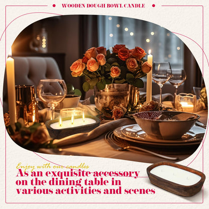 Threlaco 2 Pack Wood Dough Bowl Candle Jar Candle Decorative with Wick Scented Candles Soy Gifts for Men Women Farmhouse Table Centerpiece Home(Cranberry)