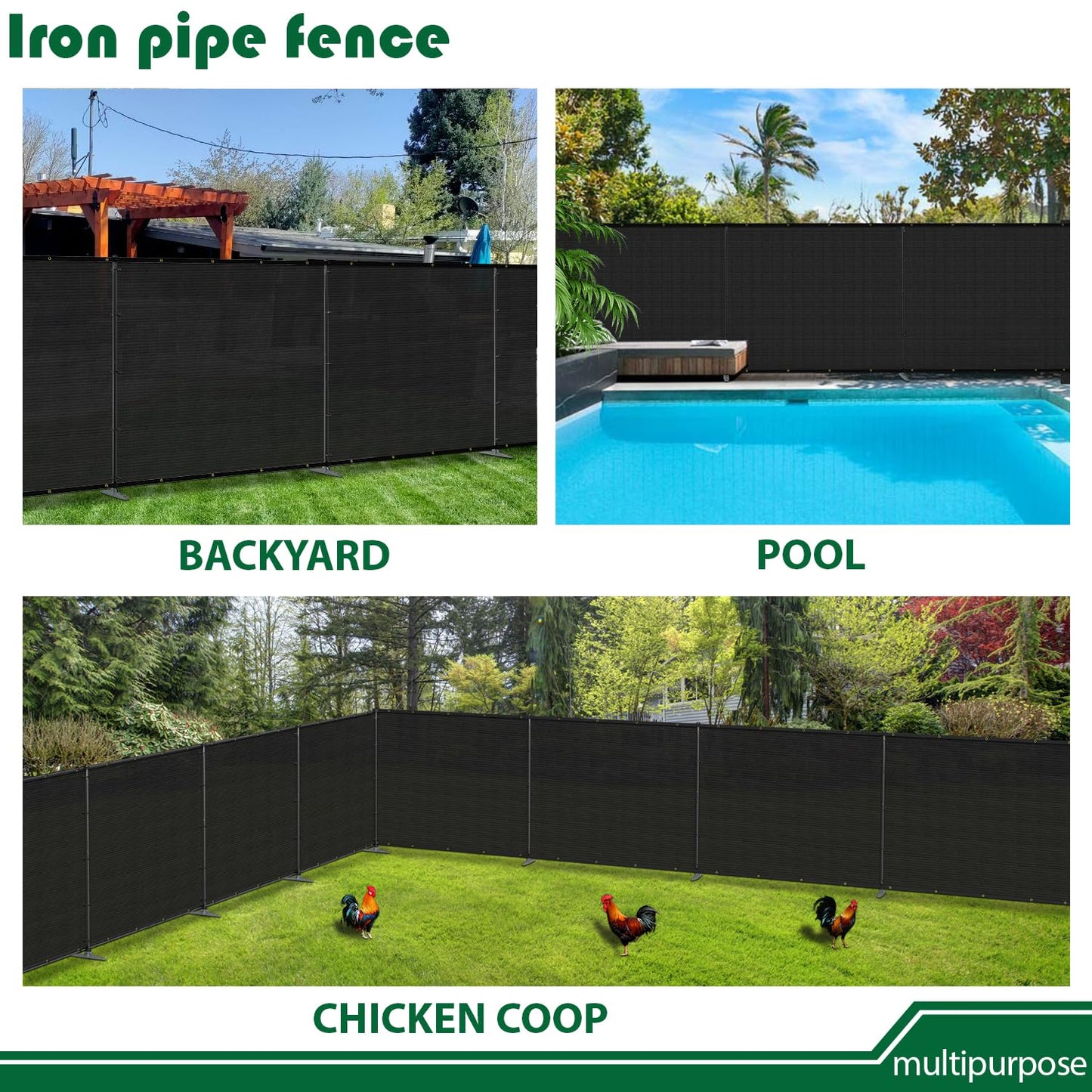 Goleray 5'Hx24'W Outdoor Freestanding Privacy Screen Fence Panels with Iron Poles, Mesh Shade Net Cover Temporary Fencing for Patio Backyard Garden Deck, Black