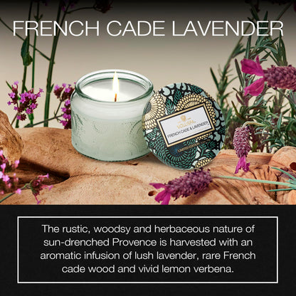 Voluspa French Cade Lavender, Petite Candle Jar, 3.2 oz, 25 Hour Burn Time, Coconut Wax for Clean Burning, Handcrafted in the USA