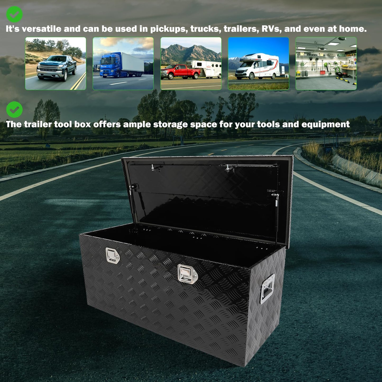 SCITOO 44 Inch Aluminum Heavy Duty Truck Bed Tool Box,Diamond Plate Crossover Storage for Most Full Size Pickups,Lockable Weatherproof Chest,Fits 44" Truck Beds,Easy Access to Load and Unload