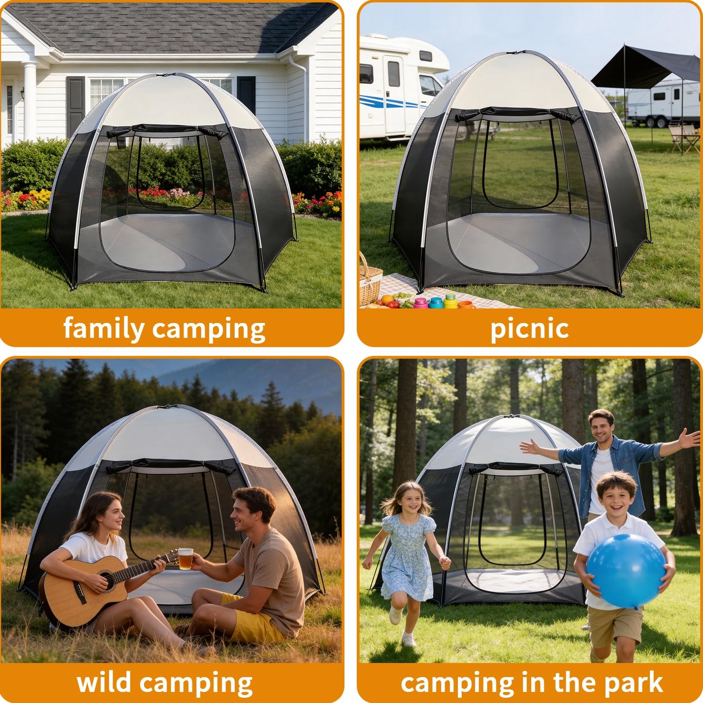 Screen House Tent Portable Canopy with Floor Mosquito Net Outdoor Room Perfect for Patio Backyard Gazebo Picnic Mesh. (10 'x10')