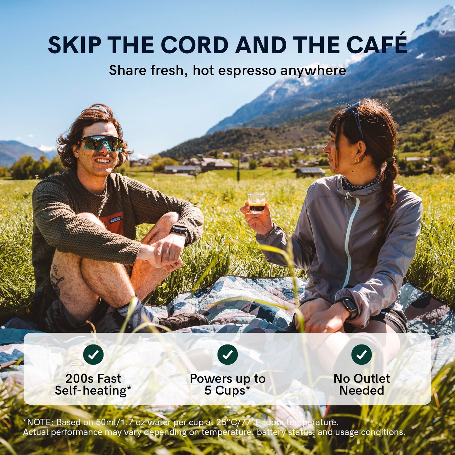 OutIn Nano Portable Electric Espresso Machine, Travel Coffee Maker for Camping, Car Coffee Maker Self-Heating with USB-C, With Ground Coffee & NS Capsule for RV, Hiking, Office