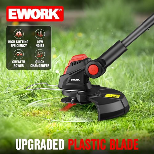 EWORK Cordless Weed Wacker - 20V 10-Inch Electric Grass Trimmer with Upgraded Cutter Blade & 2 Batteries