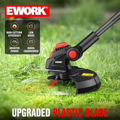 EWORK Cordless Weed Wacker - 20V 10-Inch Electric Grass Trimmer with Upgraded Cutter Blade & 2 Batteries
