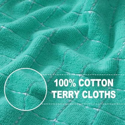 Homaxy 100% Cotton Terry Kitchen Towels(Turquoise, 13 x 28 inches), Checkered Designed, Soft and Super Absorbent Dish Towels, 6 Pack