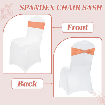 MDS Premium Spandex Chair Sashes - Stretchy Bow Covers with Buckle Slider for Weddings | 25 Pack - Peach