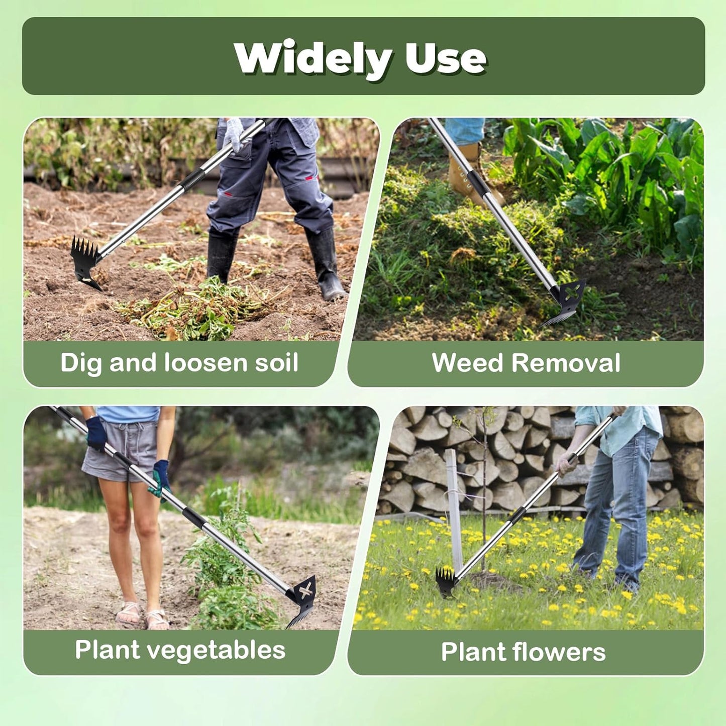 NICOFPHY Weed Puller Tool - 60" Manual Weeder & Heavy-Duty Hand Rake for Effortless Gardening